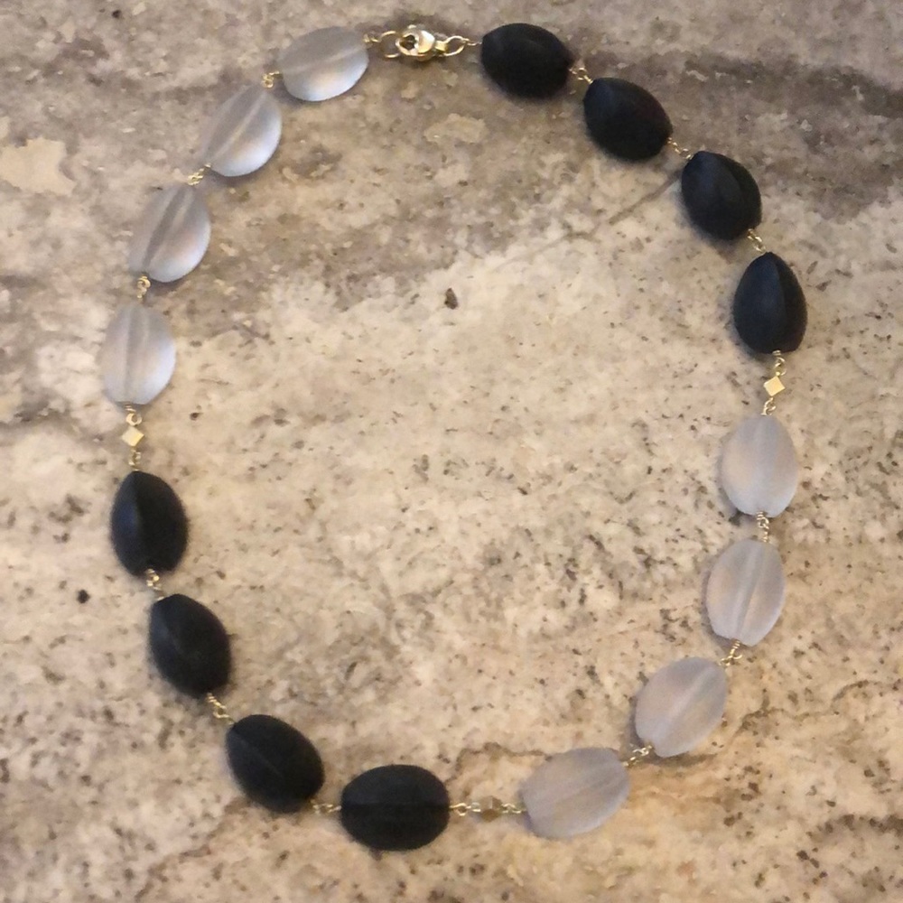 18KT yellow gold necklace w/onyx & frosted quartz stones. Designer: David Gomez